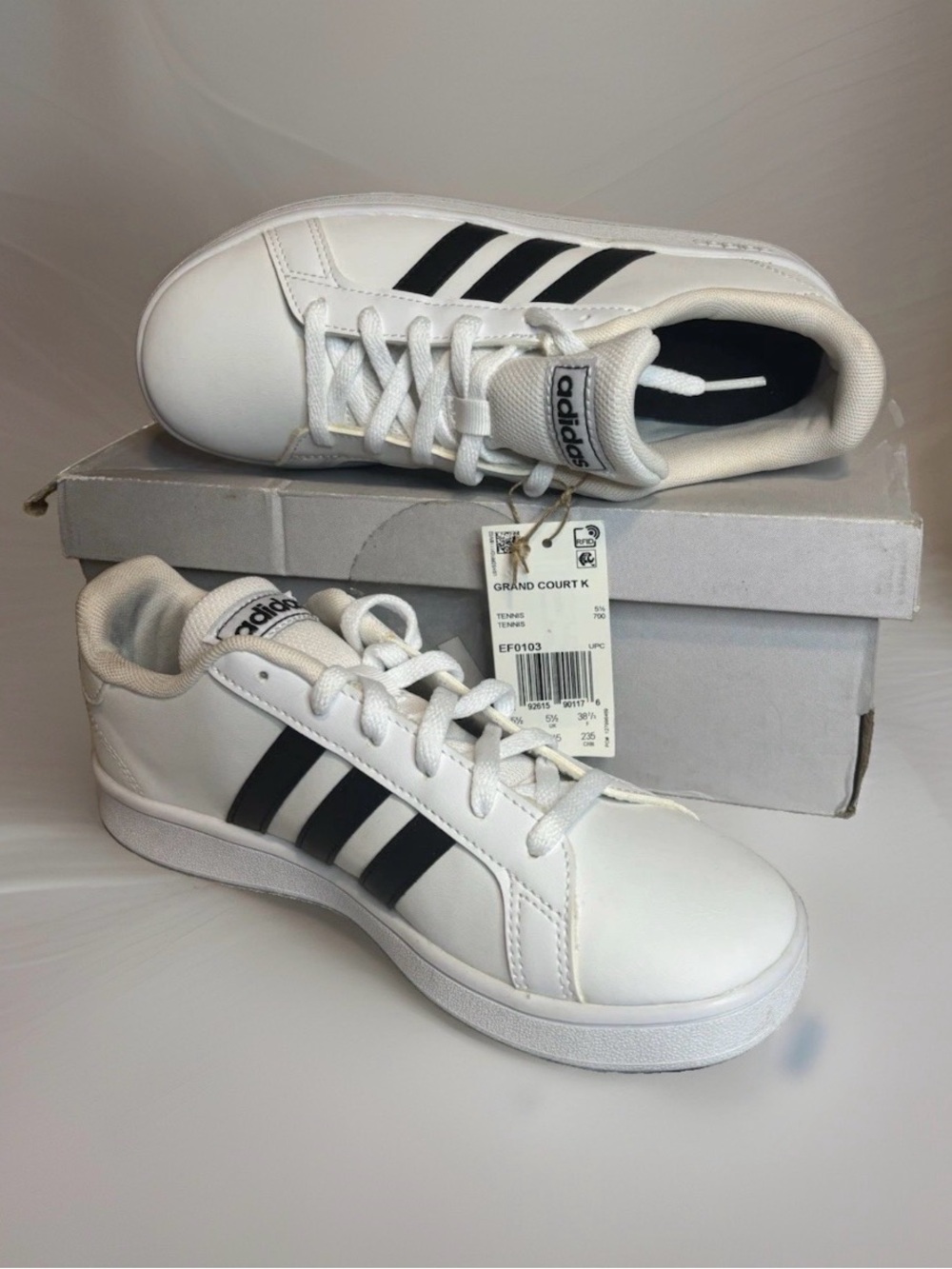 adidas Kids White Sneakers with Black Three Stripes